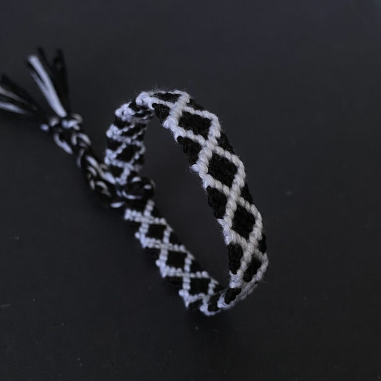 Cotton Hand-Woven Bracelet – Black & White Diamond